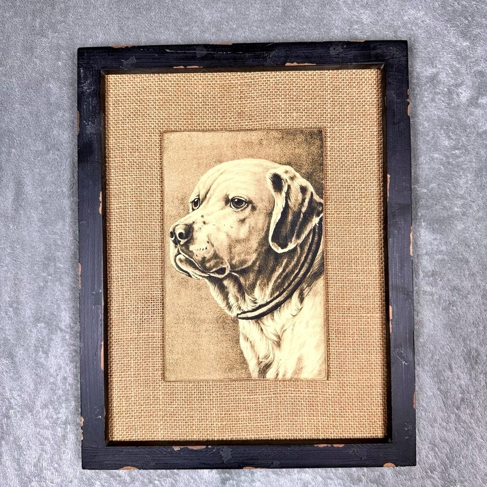 Creative Co Op Dog Wall Art Framed Burlap Farmhouse Decor 11x14 Rustic